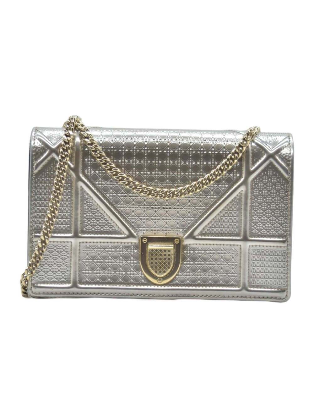 $2700 Christian Dior Cannage Diorama Metallic Silver